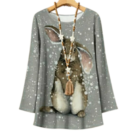 NEW! Silver Loppy Eared Rabbit Print Top (See measurements) - Picture 2 of 6